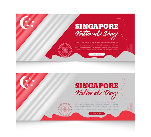 Gradient singapore national day horizontal banners template set