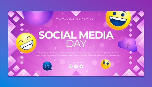 Gradient social media day horizontal banner template