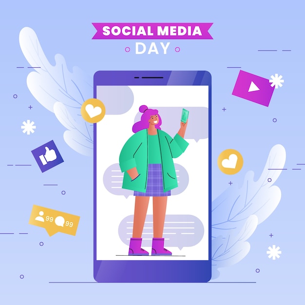 Gradient social media day illustration