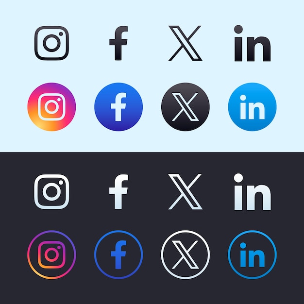 Vettore set di logo dei social media in gradiente