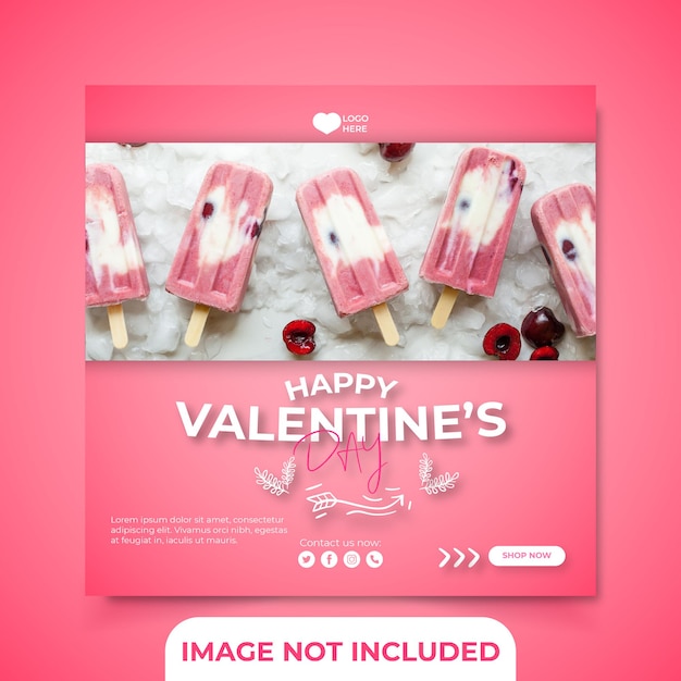 Vector gradient social media post happy valentines day square banner template for restaurant or food