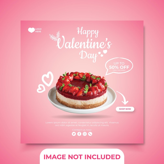 Градиент в социальных сетях публикует валентинку торт квадратный шаблон баннера ресторан или вкусная еда