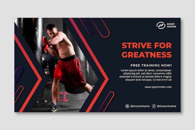 Gradient sport banner with male boxer