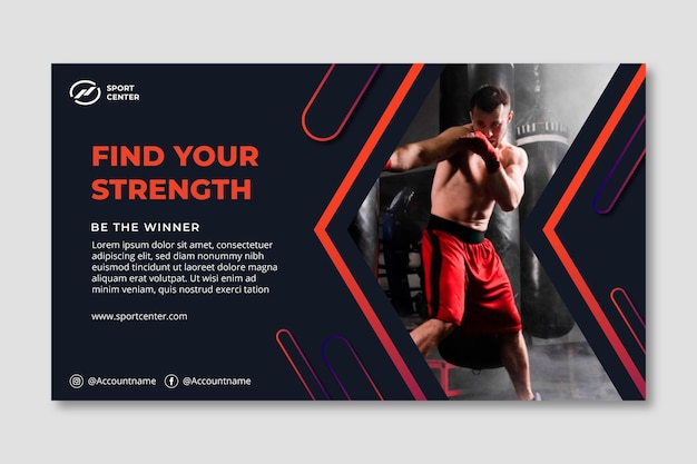 Vector gradient sport horizontal banner with male boxer