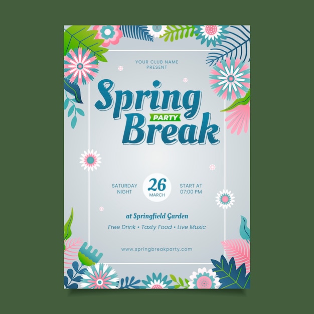 Gradient spring break vertical poster template