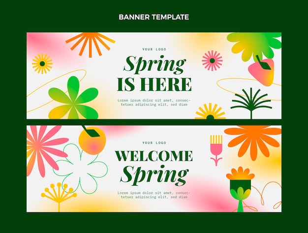 Vector gradient spring horizontal banners set