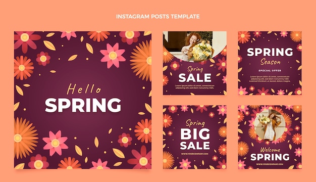 Vector gradient spring instagram posts collection