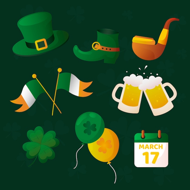 Vector gradient st patrick's day element set collection