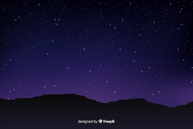 Vector gradient starry night sky with mountains