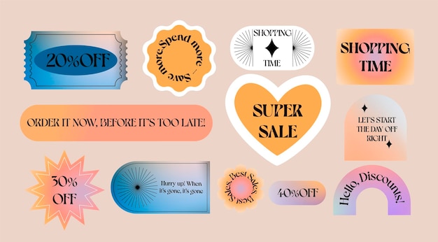 Vector gradient stickers with slogans aesthetic vintage bages stickers for sale