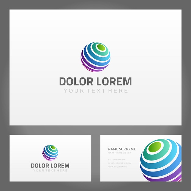 Vector gradient stripes sphere shape horizontal global communications design business card template vector