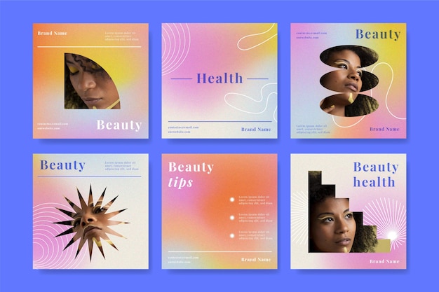 Vector gradient style beauty instagram post set