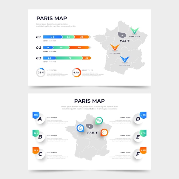 Vector gradient style paris map infographics