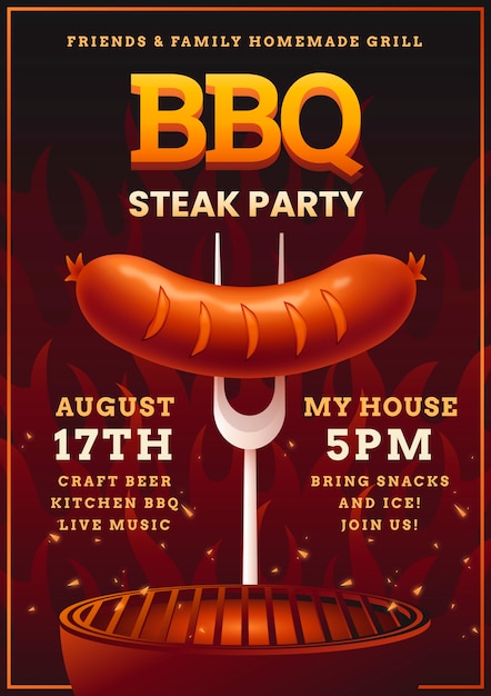 Gradient summer barbecue invitation template with sausage