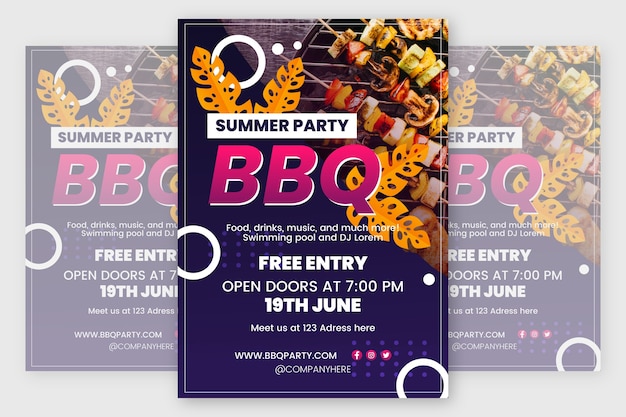 Gradient summer bbq poster with leaves
