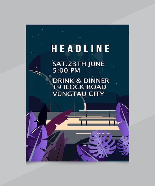 gradient summer night party poster template vector