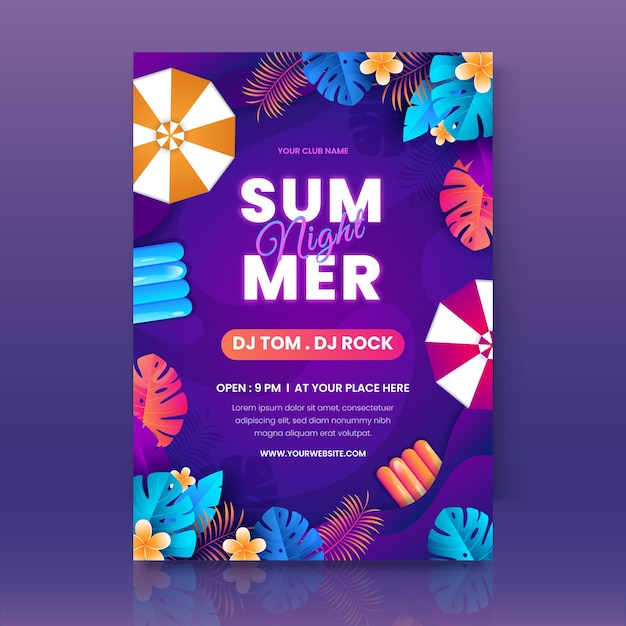 Gradient summer night party poster template