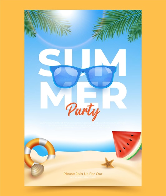 Gradient summer party vertical poster template illustration