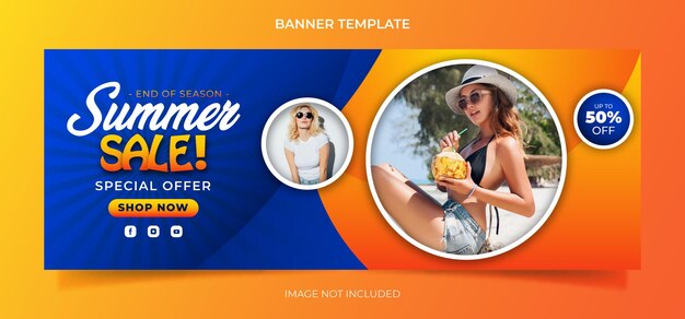 グラデーション夏のセールソーシャルメディアウェブバナーとInstagramの投稿テンプレートデザインベクトル