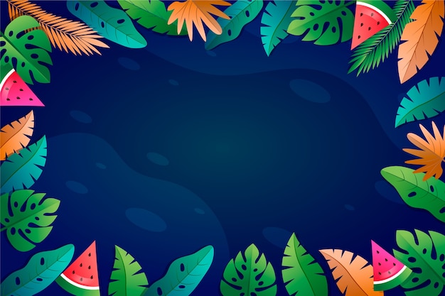 Vector gradient summer tropical background with leaves