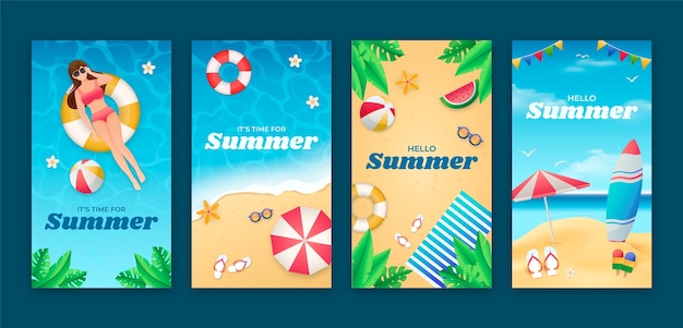 Vector gradient summertime instagram stories collection