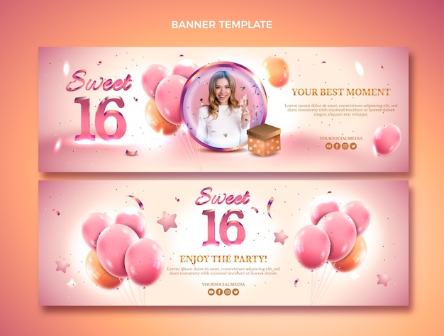 Vector gradient sweet 16 horizontal banners set