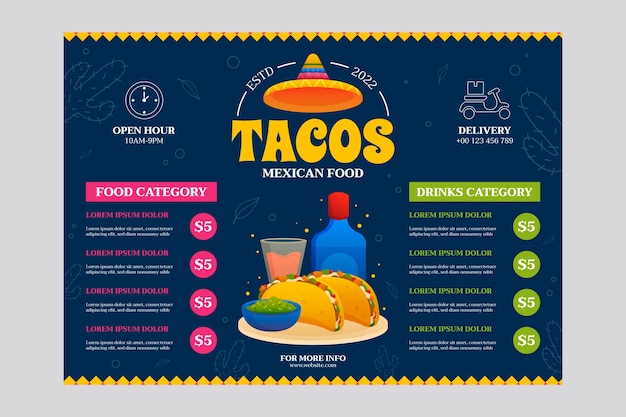 Vector gradient taqueria menu template