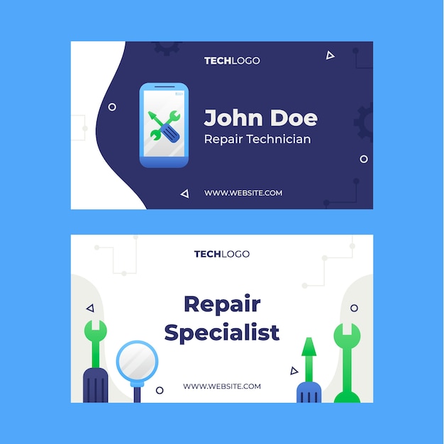 Vector gradient tech repair horizontal business card