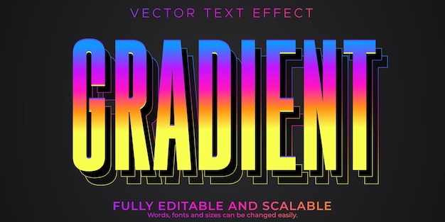 Vector gradient text effect, editable rainbow and neon text style