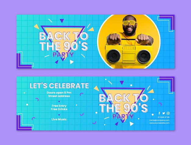 Gradient texture 90s party horizontal banners pack