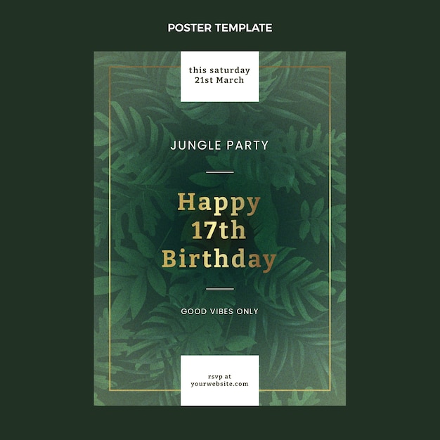 Gradient texture jungle birthday party poster