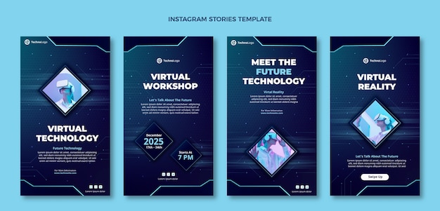 Vettore storie di instagram con tecnologia a trama sfumata