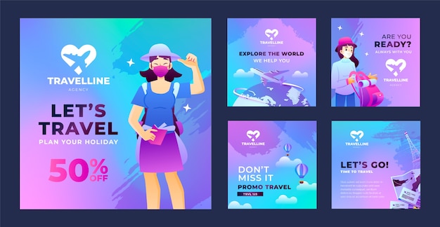 Gradient texture travel agency instagram posts