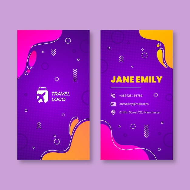 Gradient texture travel agency vertical business card