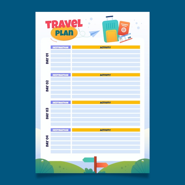 Vector gradient travel itinerary template with  baggage