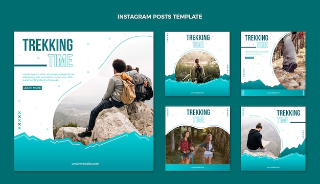 Vettore modello di post instagram trekking gradiente