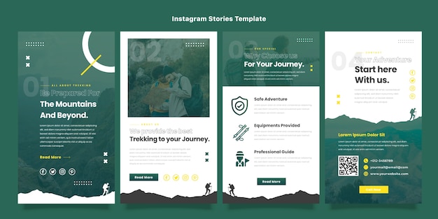 Vettore storie di instagram di trekking in gradiente