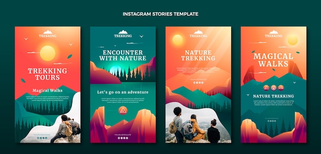 Vector gradient trekking instagram stories