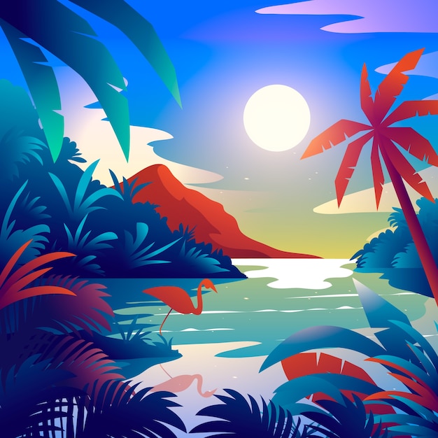 Illustrazione tropicale in gradiente