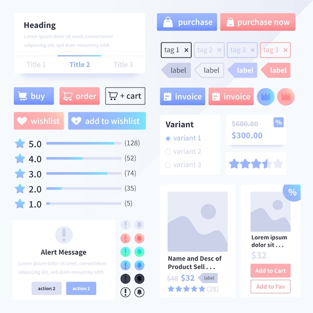 Vector gradient ui kit collection