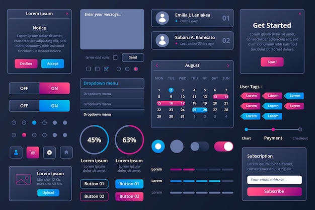 Gradiënt ui ux elementen set