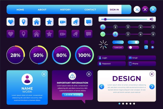 Коллекция ux элементов градиентного пользовательского интерфейса