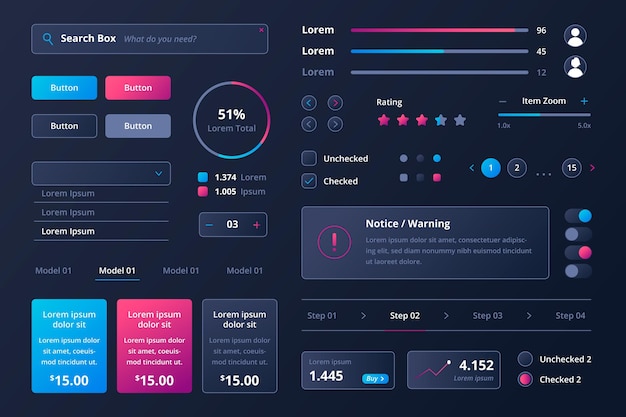 Vector gradient ui/ux elements collection