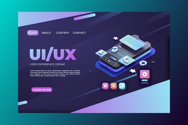 Вектор Шаблон целевой страницы градиента uiux