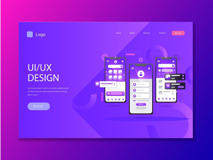 Vector gradient uiux landing page template