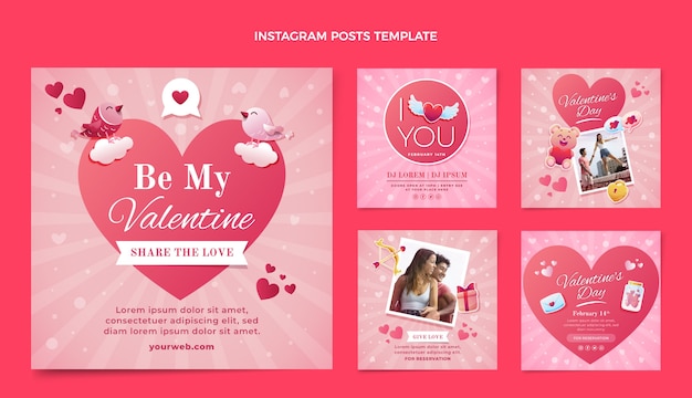 Gradient valentine's day instagram posts collection