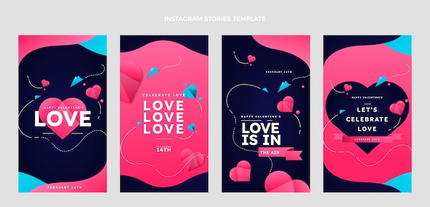 Vector gradient valentine's day instagram stories collection