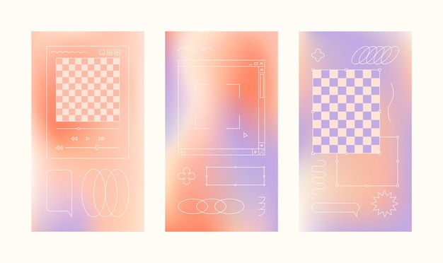 Gradient Vaporwave Phone Template Social Media Story Y2K Background with Frames Line Elements Vector