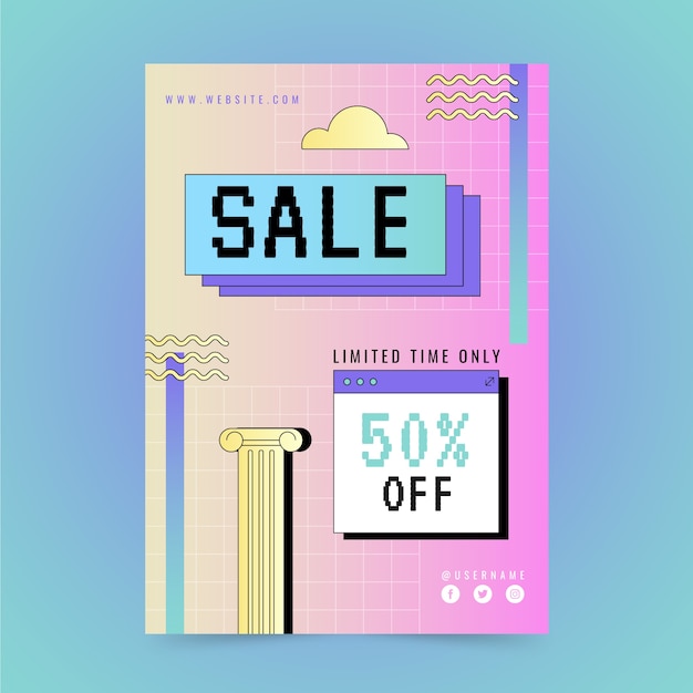 Gradient vaporwave sale flyer template