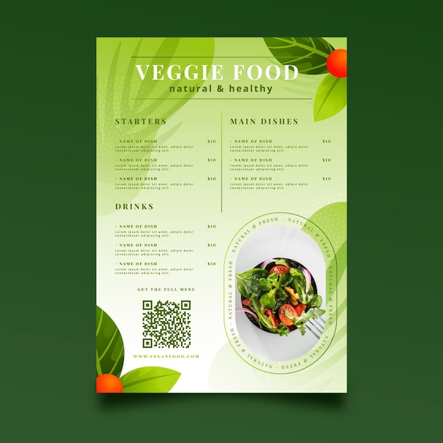 Vettore menu vegetariano sfumato